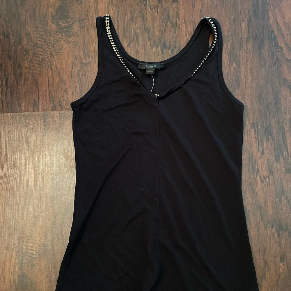 Express Black Fitted Embellished Tank Top